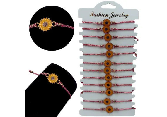 Bacanie Engros - Set12 Bratari Martisor Floarea Soarelui, cu margele, snur reglabil 