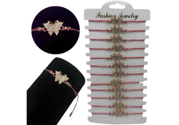 Bacanie Engros - Set12 Bratari Martisor Fluturasi cu pietricele, cu margele, snur reglabil 