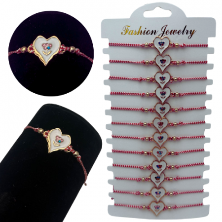 Set12 Bratari Martisor Inimioara cu o floricica, cu margele, snur reglabil  [1]