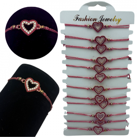 Set12 Bratari Martisor Inimioara cu pietricele, cu margele, snur reglabil  [1]
