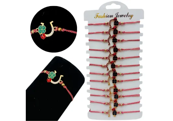 Bacanie Engros - Set12 bratari Martisor Potcoava norocoasa, cu margele si snur reglabil 