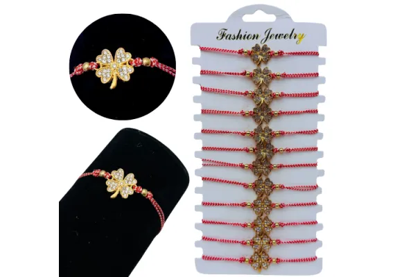 Bacanie Engros - Set12 bratari Martisor Trifoi norocos, cu margele si snur reglabil 