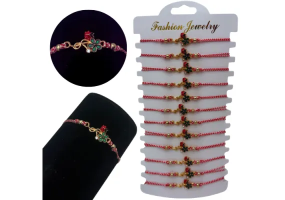 Bacanie Engros - Set12 Bratari Martisor Trifoiasi cu gargarita, cu margele, snur reglabil 