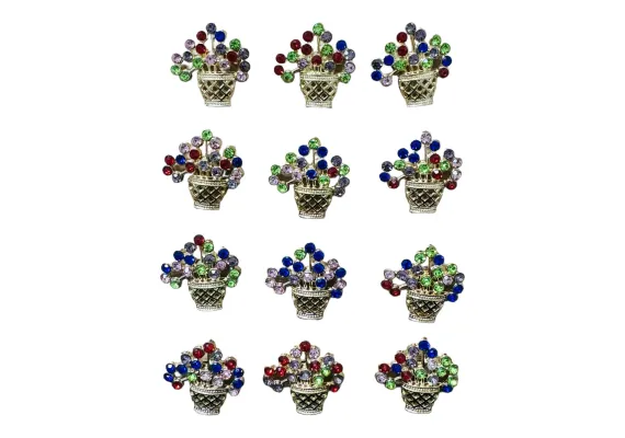 Bacanie Engros - Set12 Brose Martisor marime mica, 3.5cm, Cosulet cu Flori 