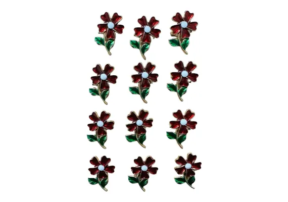 Bacanie Engros - Set12 Brose Martisor marime mica, 3.5cm, Floare Rosie 