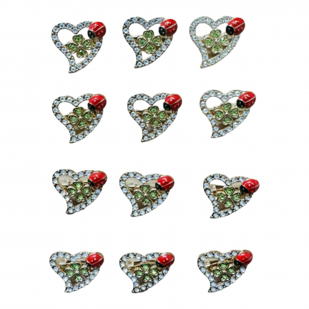 Set12 Brose Martisor marime mica, 3.5cm, Inimioara cu Buburuza si Trifoi  [2]
