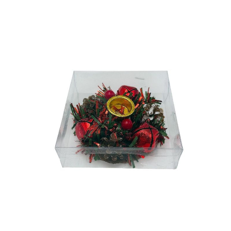 Suport rotund pentru lumanare cu clopotei si conuri – tip coronita, ideal pentru masa/semineu, compatibil tealight, 10.5x10.5x3.5cm [1]