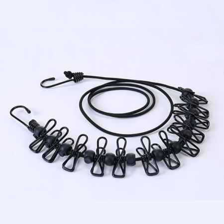 Sfoara pentru Uscarea Hainelor, , Uscator Sfoara Portabila, 12 Clips-uri Incluse, Lungime 180 cm, PP Cablu de Otel, Negru [4]