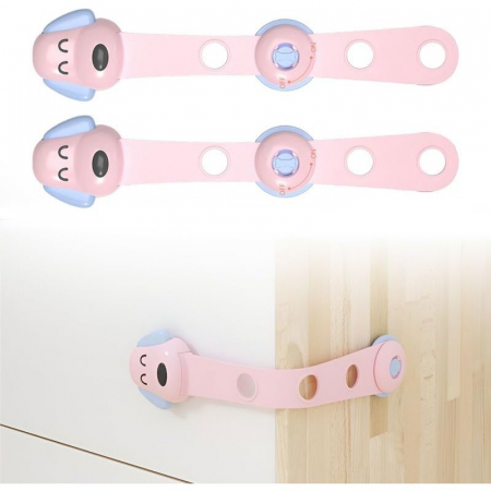 Siguranta pentru Usi Copii, , Sistem de Blocare Sertare, Dulap, Frigider, Adeziv, cu Sistem de Inchidere Dublu, Model Catelus, Roz [3]