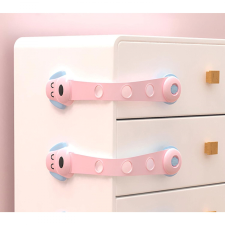 Siguranta pentru Usi Copii, , Sistem de Blocare Sertare, Dulap, Frigider, Adeziv, cu Sistem de Inchidere Dublu, Model Catelus, Roz [2]