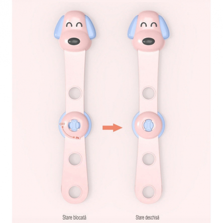 Siguranta pentru Usi Copii, , Sistem de Blocare Sertare, Dulap, Frigider, Adeziv, cu Sistem de Inchidere Dublu, Model Catelus, Roz [4]