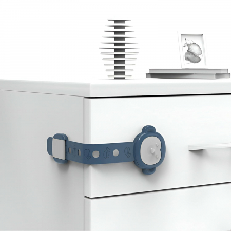 Siguranta pentru Usi Copii, , Sistem de Blocare Sertare, Dulap, Frigider, Adeziv, cu Sistem de Inchidere Dublu, Model Maimutica, Albastru [2]