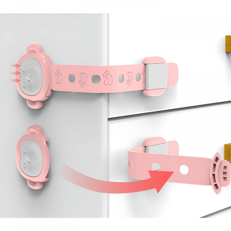 Siguranta pentru Usi Copii, , Sistem de Blocare Sertare, Dulap, Frigider, Adeziv, cu Sistem de Inchidere Dublu, Model Maimutica, Roz [4]