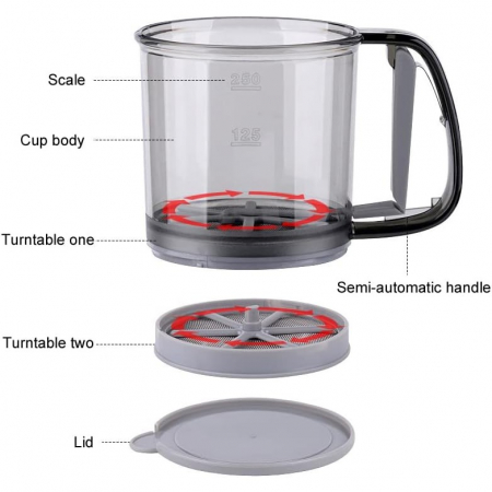 Sita Cernator Manual de Faina Portabila, , din Plastic, cu Maner, Strat Dublu, 15 x 12 x 11 cm, Transparent Gri Inchis [5]