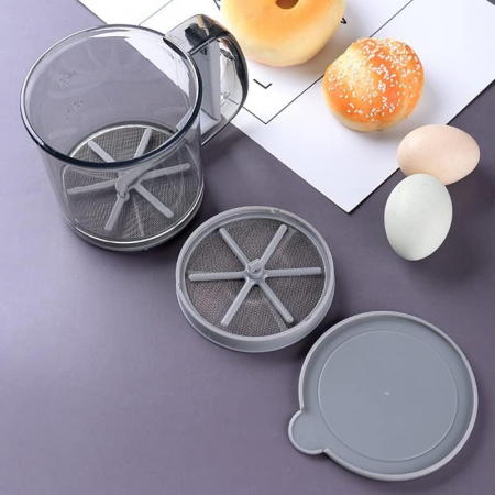 Sita Cernator Manual de Faina Portabila, , din Plastic, cu Maner, Strat Dublu, 15 x 12 x 11 cm, Transparent Gri Inchis [3]