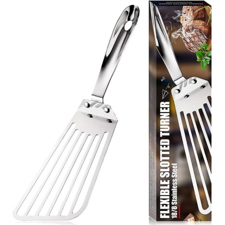 Spatula flexibila , Fish Turner, din otel, durabila, cu margini subtiri pentru taiere, pentru carne, oua, peste, multifunctionala, argintiu [5]