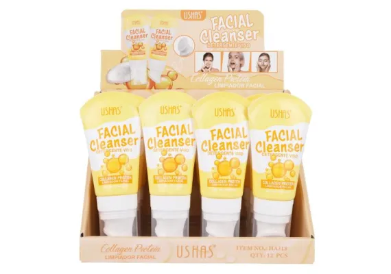 Ingrijire personala si cosmetice Engros - Spumă de Curățare Facială USHAS cu Colagen și Proteine 85g – Hidratare și Fermitate 