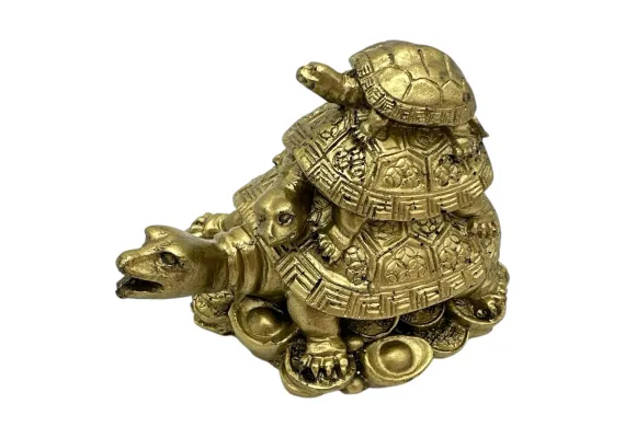 Articole pentru Casa Engros - Statueta feng shui trei generatii de broaste testoase – decor din rasina 9cm pentru noroc si armonie, 