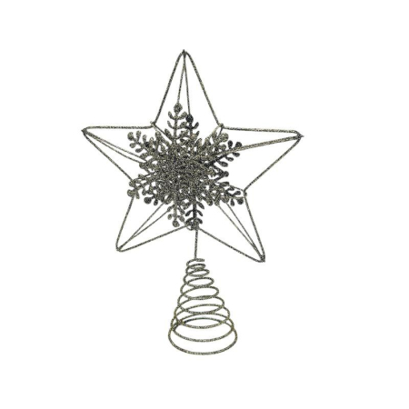 Steluta varf de brad auriu delicat, aspect deosebit, cu prindere spirala – finisaj sidefat cu sclipici, 20x13cm [2]