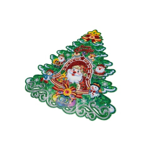 Sticker decorativ Craciun brad 3D cu Mos Craciun si om de zapada 40x32 cm [1]