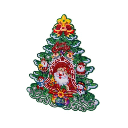 Sticker decorativ Craciun brad 3D cu Mos Craciun si om de zapada 40x32 cm [2]