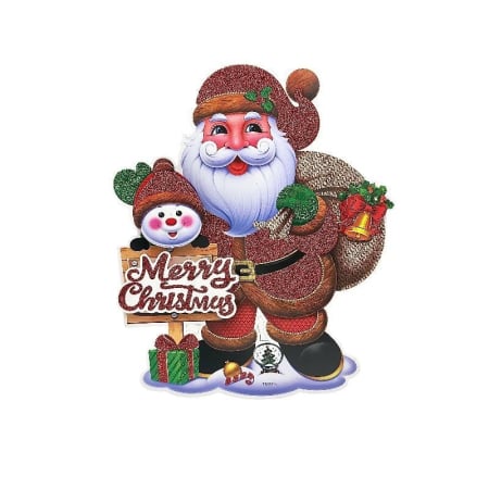 Decoratiuni si ornamente de Craciun Engros - Sticker decorativ Craciun Mos Craciun 3D cu sclipici 22x18.5 cm