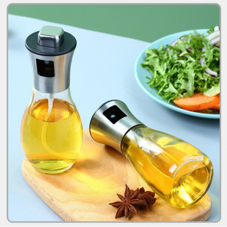 Sticla de ulei cu Pulverizator, , Sticla pentru Lichide de Bucatarie, Otet, Sos, 16.7 x 5.2 cm, Volum 200 ml, Gri [3]