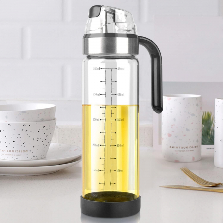 Sticla de ulei etansa cu deschidere inchidere, , Dispenser de ulei de bucatarie, Sos de soia, Otet, 500 ml, Transparent [1]