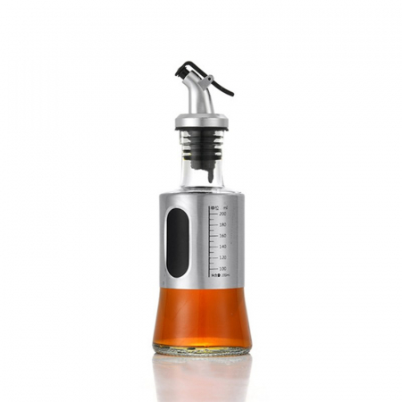 Articole pentru Casa Engros - Sticla de ulei, , Sticla de Ulei din Otel Inoxidabil, Sticla pentru Lichide de Bucatarie, Sticla pentru Lichide de Gatit, 19 x 6.5 cm, volum 200 ml, Gri Transparent