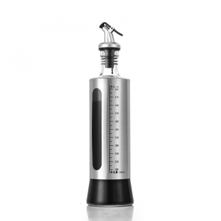 Articole pentru Casa Engros - Sticla de ulei, , Sticla de Ulei din Otel Inoxidabil, Sticla pentru Lichide de Bucatarie, Sticla pentru Lichide de Gatit, 28.5 x 7.5 cm, volum 500 ml, Gri Transparent