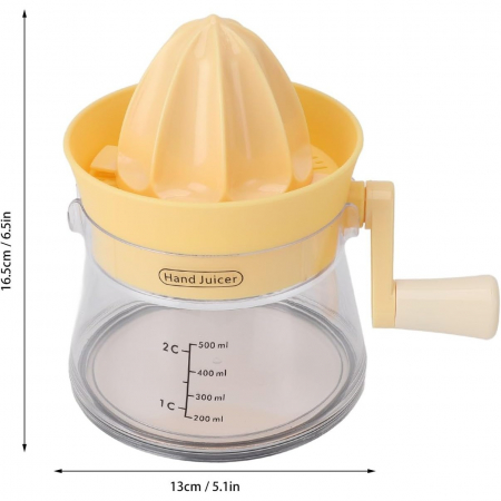 Storcator de Citrice Manual, , Rezistente, Usor de Folosit si Depozitat, Durabil, Calitativ, 16.5x13cm, Transparent/ Galben [4]