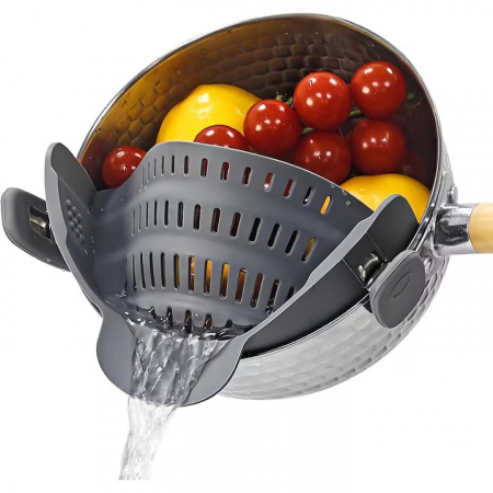 Strecurator Filtru pentru Vase, , din Silicon Rezistent la Temperaturi Inalte, Universal, Paste, Legume, Fructe, 23x12.5x6.7 cm, Gri [1]