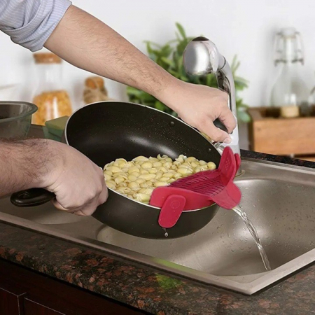 Strecurator Filtru pentru Vase, , din Silicon Rezistent la Temperaturi Inalte, Universal, Paste, Legume, Fructe, 23x12.5x6.7 cm Rosu [2]