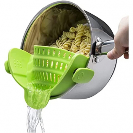 Articole pentru Casa Engros - Strecurator Filtru pentru Vase, , din Silicon Rezistent la Temperaturi Inalte, Universal, Paste, Legume, Fructe, 23x12.5x6.7 cm Verde