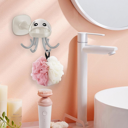 Suport Cuier pentru Perete, , Model Caracatita, Adeziv, 10 x 8.5 cm, 6 Brate, Crem [4]