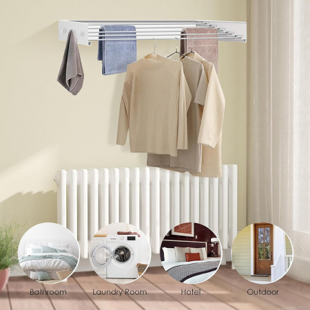 Suport Haine, , Depozitare si Uscare Rufe, din Aluminiu, Pliabil, Impermeabil, Montare prin Perforare, 80 cm, Alb [6]
