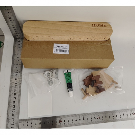 Suport pentru Chei, , din Lemn, Aplicare fara Perforare, Adeziv Inclus, 5 Carlige Albe, Model Casuta, Greutate Suportata 5 kg, 13.5 x 23 cm, Maro [1]