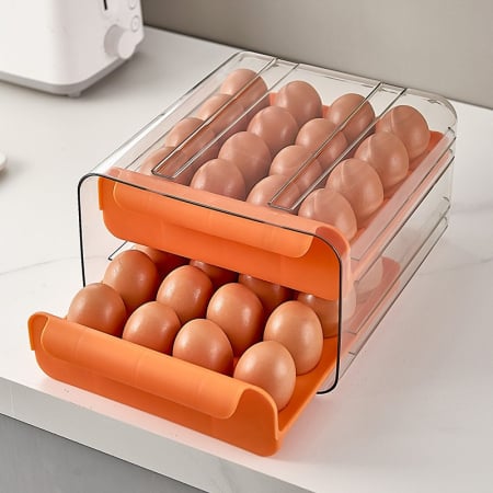 Suport pentru Oua, , Strat Dublu, Capacitate 32 de Oua,  23.5x21.5 cm, din Plastic, Portocaliu [3]