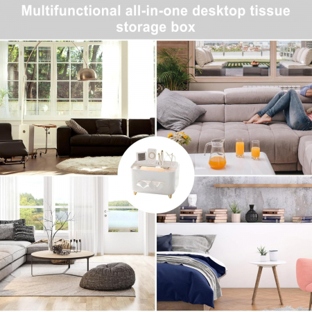 Suport pentru Servetele, , Cutie Multifunctionala, Design Minimalist, ABS, cu Suport pentru Obiectele Personale, pentru Birou, 21x15x13 cm, Alb [3]