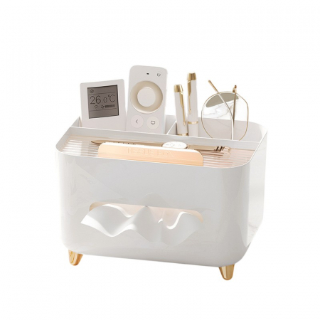 Articole pentru Casa Engros - Suport pentru Servetele, , Cutie Multifunctionala, Design Minimalist, ABS, cu Suport pentru Obiectele Personale, pentru Birou, 21x15x13 cm, Alb