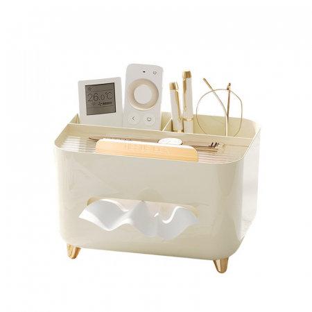 Articole pentru Casa Engros - Suport pentru Servetele, , Cutie Multifunctionala, Design Minimalist, ABS, cu Suport pentru Obiectele Personale, pentru Birou, 21x15x13 cm, Crem