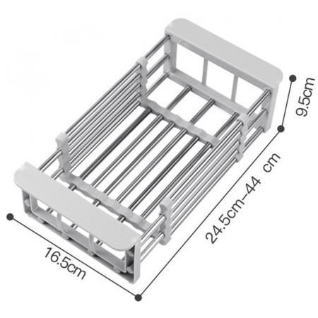 Suport Scurgere Extensibil pentru Bucatarie, , Uscator Vase din Otel Inoxidabil, Suport Tacamuri si Pahare, Suport pentru Fructe si Legume, 24.5 x 16.5 x 9.5 cm Gri deschis [1]