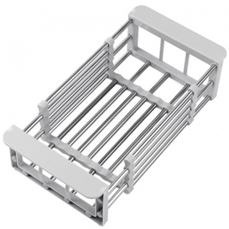 Articole pentru Casa Engros - Suport Scurgere Extensibil pentru Bucatarie, , Uscator Vase din Otel Inoxidabil, Suport Tacamuri si Pahare, Suport pentru Fructe si Legume, 24.5 x 16.5 x 9.5 cm Gri deschis