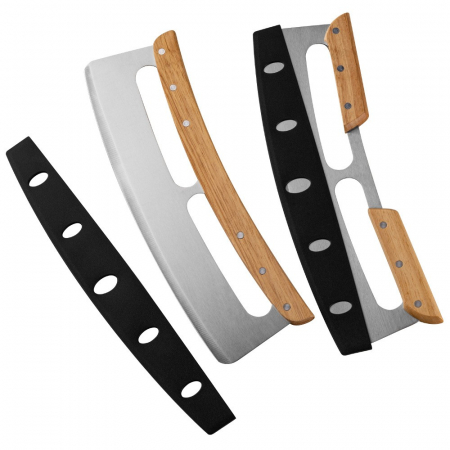 Taietor Feliator de Pizza, , din Otel Inoxidabil, cu Capac, Maner din Doua Bucatie, din Lemn, Antialunecare, Lama Neteda si Ascutita, 34x10 cm, Maro [7]