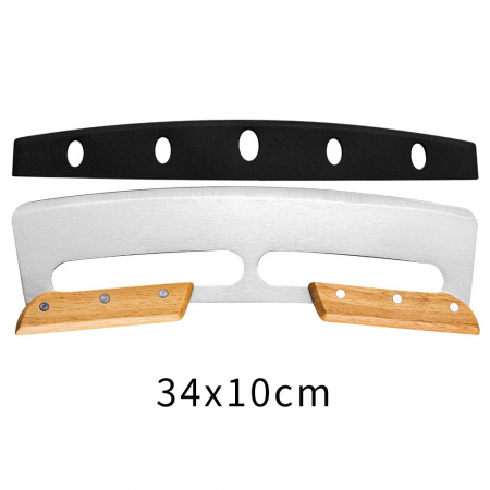 Taietor Feliator de Pizza, , din Otel Inoxidabil, cu Capac, Maner din Doua Bucatie, din Lemn, Antialunecare, Lama Neteda si Ascutita, 34x10 cm, Maro [6]