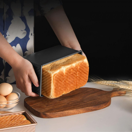 Tava pentru Paine, , din Otel Carbon, 450 g, cu Capac, Antiaderenta, 21 x 11 x 11.5 cm, Negru [2]