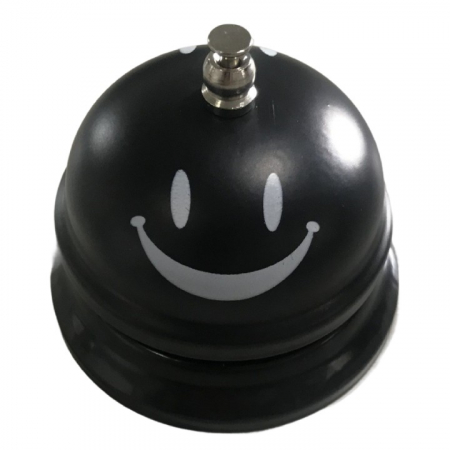 Articole pentru Casa Engros - Clopotel Metalic Multifunctional, , Negru cu Imprimeu Smiley Face, 7.5x7.5x6.5 cm, Receptie, Restaurant, Cafenele