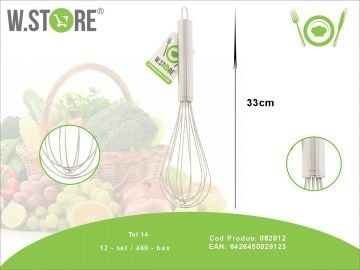 Tel de bucatarie din inox 33 cm – Ustensila rezistenta pentru batut oua, creme si sosuri, ideala pentru uz zilnic,  [1]