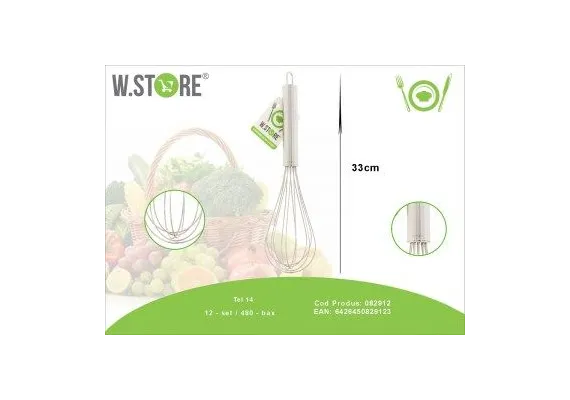 Articole pentru Casa Engros - Tel de bucatarie din inox 33 cm – Ustensila rezistenta pentru batut oua, creme si sosuri, ideala pentru uz zilnic, 