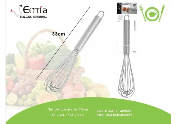 Articole pentru Casa Engros - Tel universal din inox 33 cm, forma de para – Ustensila profesionala pentru batut oua, creme, sosuri si aluat, 
